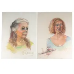 Untitled portraits (Redhead / Woman with earrings) by Shirley Aley Campbell, Pastel on paper, offered Mar 2025