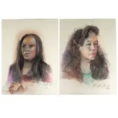 Untitled portraits (Looking right, Looking left) by Shirley Aley Campbell, Pastel on paper, offered Mar 2025