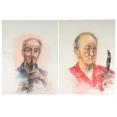 Untitled portraits (Blue shirt musician / Red Shirt Musician) by Shirley Aley Campbell, Pastel on paper, offered Mar 2025