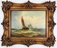 Painting on Board Sailboats by Carl Gustav Thomas, Original Oil, offered Sep 2022