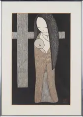 Maria Kannon (Madonna and Child) by Kaoru Kawano, Woodblock, offered Oct 2024