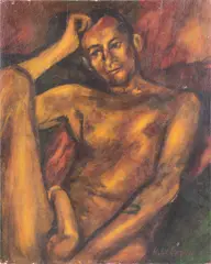 Erotic Male Nude by Harold Lehman, Oil on board, offered Jul 2024