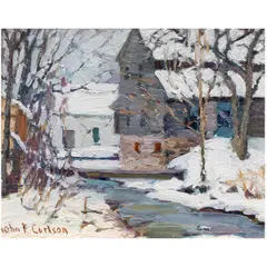 Untitled (Winter Snow Scene) by John F. Carlson, oil on canvas board, sold Nov 2025