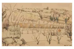 Untitled by Christine Nash, ink and pastel, offered Feb 2021