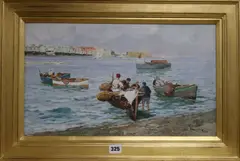 Fishermen in the Bay of Naples by Elvira Raimondi, oil on canvas, sold Jul 2018
