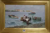 Fishermen in the Bay of Naples by Elvira Raimondi, oil on canvas, sold Jul 2018
