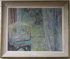 Interior with birdcage by Yvonne Maxwell Miles, oil on board, sold Jul 2018