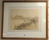 View of the Tiber, Rome, monogrammed with Spink label verso, 10 x 14.5in by Henry Rushbury, pencil and watercolour, sold Jul 2018