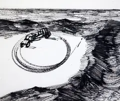 Black ink on coated paperCircling Round - Gathering Speed by Sidney Nolan, ink, sold Jul 2018