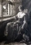 Anxious Moments' signed 29 x 21.5in by Herbert Dicksee, etching, sold Jul 2018