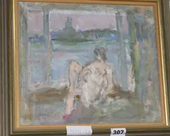Reclining nude figure by a window by André Bicí¢t, oil on canvas board, offered Jul 2018