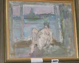 Reclining nude figure by a window by André Bicí¢t, oil on canvas board, offered Jul 2018
