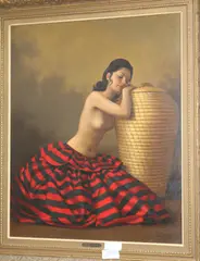 Spanish dancer resting, 64 x 53cm by Reza Samimi, oil on canvas, sold Jul 2018