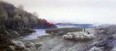Sunset, Homeward Bound' signed and dated 1907 40 x 90cm by Thomas James Lloyd, 1907, watercolour, sold Jul 2018