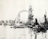 EtchingLimehouse and the Church of st Anne from Rotherhithesigned by William Lionel Wyllie, etching, sold Jun 2018