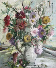Flower Study' signed, W.B.Simpson label verso 23.5 x 19.5in by Dorothea Sharp, oil on board, sold Jun 2018