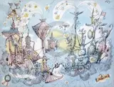 Well met by lamp light' signed and inscribed 8.25 x 11in by Frederick Rowland Emett, ink and watercolour, sold Jun 2018