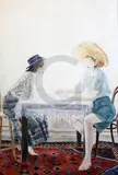 Girls in straw hats' signed and dated '79, Mercury Gallery label verso 39 x 27.5in by David Remfry, watercolour, sold Jun 2018