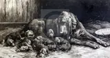 Dry point etchingBloodhound with litter of pups in by Herbert Dicksee, etching, sold Jun 2018