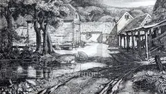 Nicol's Farm' signed in pencil and dated '25 overall 5 x 8in by Paul Drury, etching, sold Jun 2018