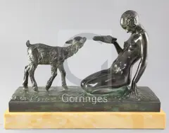 La Jeune Fille au Chevreau by Marcel Courbier, bronze, sold Jun 2018