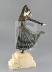 An early 20th century French ivory, patinated and cold painted bronze figure 'La Danseuse Ayouta by Demetre Chiparus, bronze, sold Jun 2018