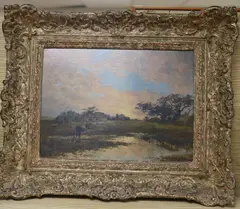 Evening Breeze, inscribed verso and dated 1874, 22 x 30cm by Alfred Dawson, 1874, oil on panel, sold Jun 2018