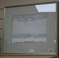 Downs Under Snow by Leslie Worth, watercolour, sold Jun 2018