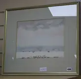 Downs Under Snow by Leslie Worth, watercolour, sold Jun 2018