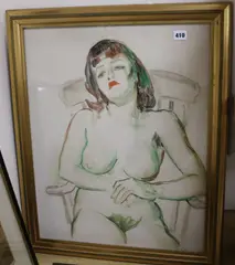 Seated female nude by Emmanuel Levy, watercolour, sold Jun 2018