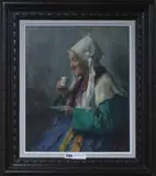 A Breton woman drinking tea by Emil Simon, oil on board, sold Jun 2018