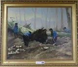 Woodmen felling a tree by Jan Beekhout, oil on panel, offered Jun 2018