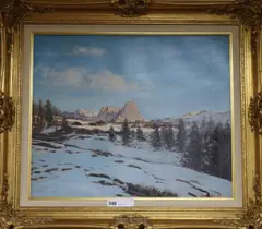 Winter landscape by R Aureli, oil on canvas, sold Jun 2018