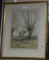 Coppiced trees by Henry George Moon, 1883, watercolour, sold May 2018