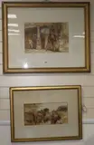 Interior scene with figures and landscape with soldier and horse, each signed l.l by Charles Cattermole, watercolor, sold May 2018