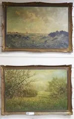 Windmill and orchard by Harold Goldthwaite, oil, sold May 2018