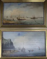 Fishing boats returning by Pierre-Julien Gilbert, oil on panel, sold Apr 2018