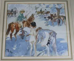 Sketch for the gymkhana by Frank Hart, watercolour, sold Apr 2018