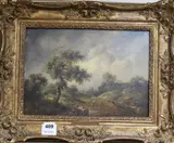 Figure in a windswept landscape, 24 x 35cm by Richard H. Hilder, oil on panel, sold Apr 2018