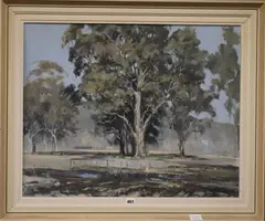 Trees in a landscape by Peter Williams, 1966, oil on board, sold Apr 2018