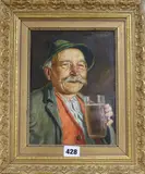 Elderly man with a glass of beer by Ernest Stierhof, oil on canvas, sold Apr 2018