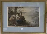 Flora MacDonald and a harpist watching the escape of Prince Charles Edward Stuart by Paolo Priola, watercolour and gum, sold Apr 2018
