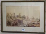 Figures beside loch gates by Samuel Austin, watercolour, sold Apr 2018