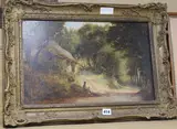 Figure on a lane, inscribed verso, 30 x 48cm by Alfred Clint, oil on panel, sold Mar 2018
