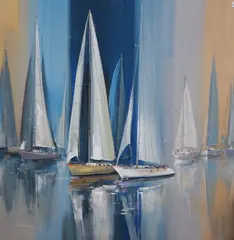 Yachts by Wilfred Lang, oil on canvas, sold Mar 2018