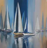 Yachts by Wilfred Lang, oil on canvas, sold Mar 2018