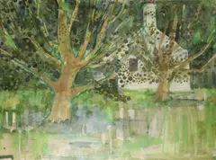 House and trees by Robert Taverner, watercolour, sold Mar 2018
