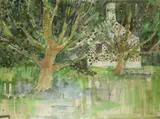 House and trees by Robert Taverner, watercolour, sold Mar 2018