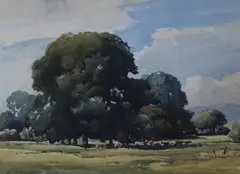 Landscapes with cattle by Frank Baker, watercolor, sold Mar 2018