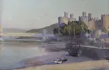 Caernarfon Castle and Coastal scene by Julius Hare, oil, sold Mar 2018